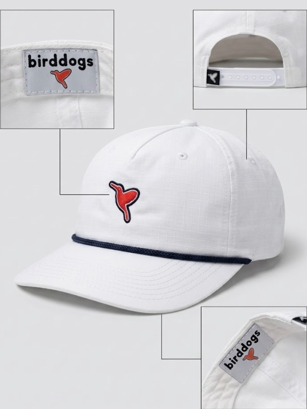 Birddogs Men’s White Ripstop Rope Snapback Golf Hat – Like New